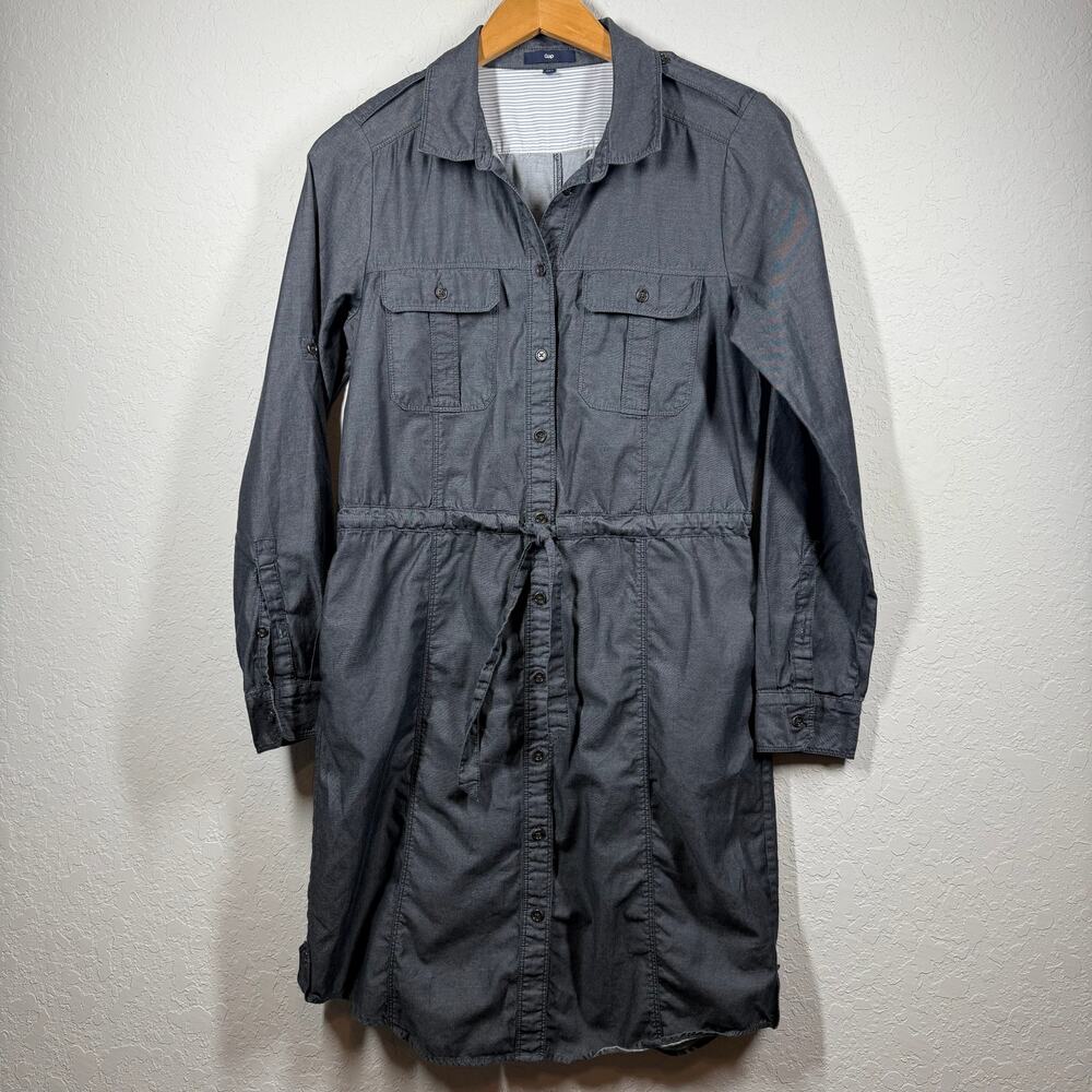 Women's‎ Gap Black Chambray Shirtdress Button Front Tie Waist Dress Size M